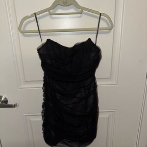 White Fox Black Strapless Ruched Cocktail Dress